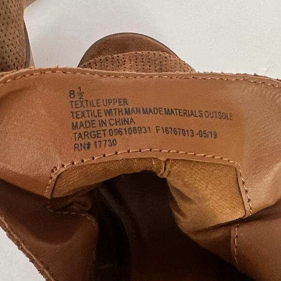 Universal Thread Charlee Ankle Booties Sz 8.5 Cognac Faux Suede Cut Out Open Toe - Picture 6 of 8